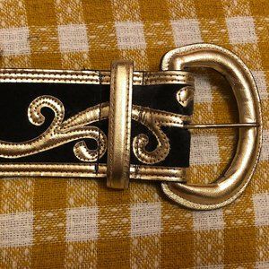 Vintage 1980s Black Suede and Gold Detail Avignon Genuine Leather Baroque Belt